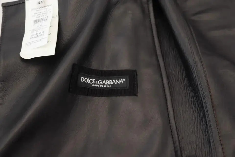 Veste moto en cuir dagne noire dolce gabbana en agneau avec étiquette made in italy visible