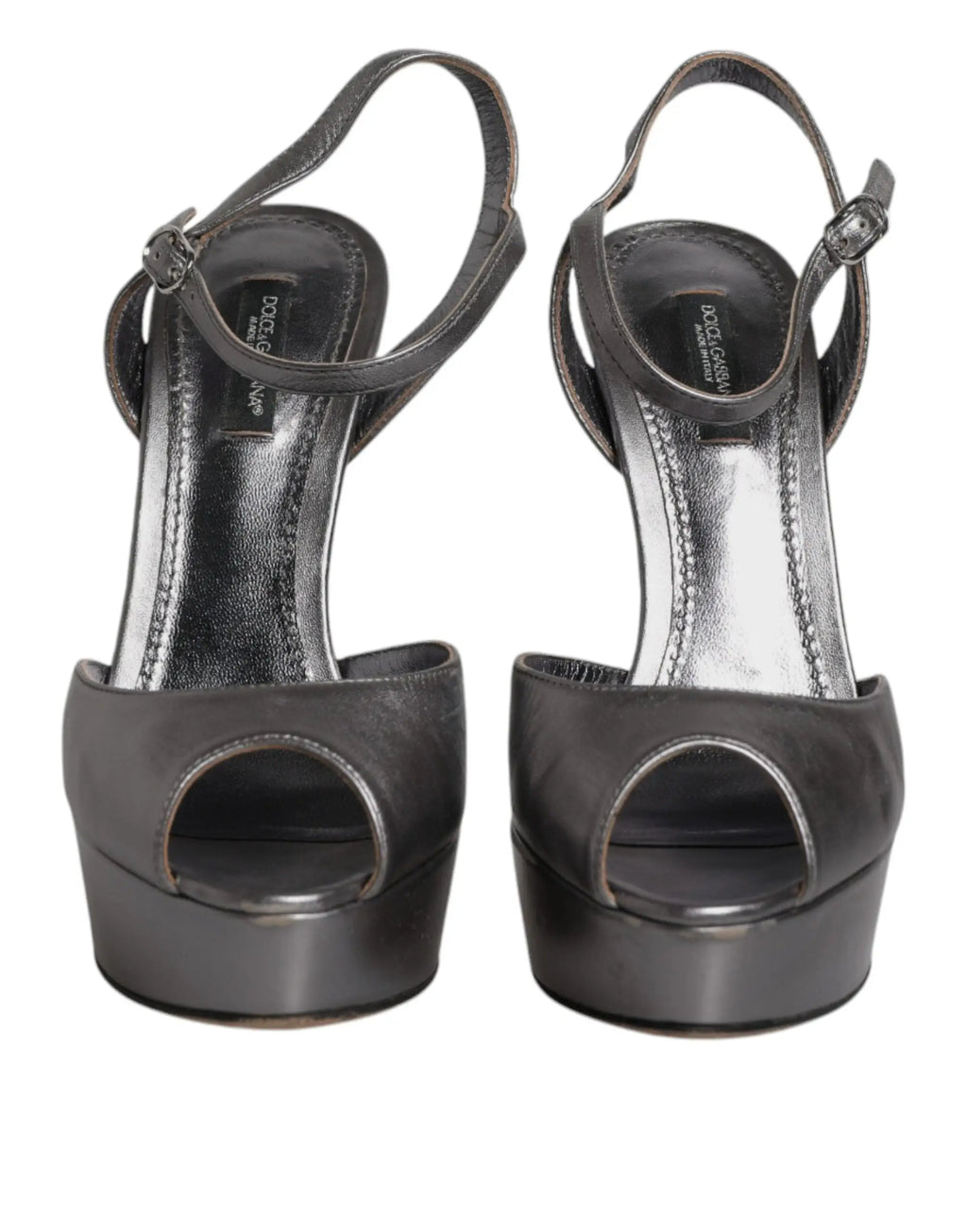 Sandales à plateforme en cuir noir dolce gabbana avec finition métallique élégante et bride à la cheville