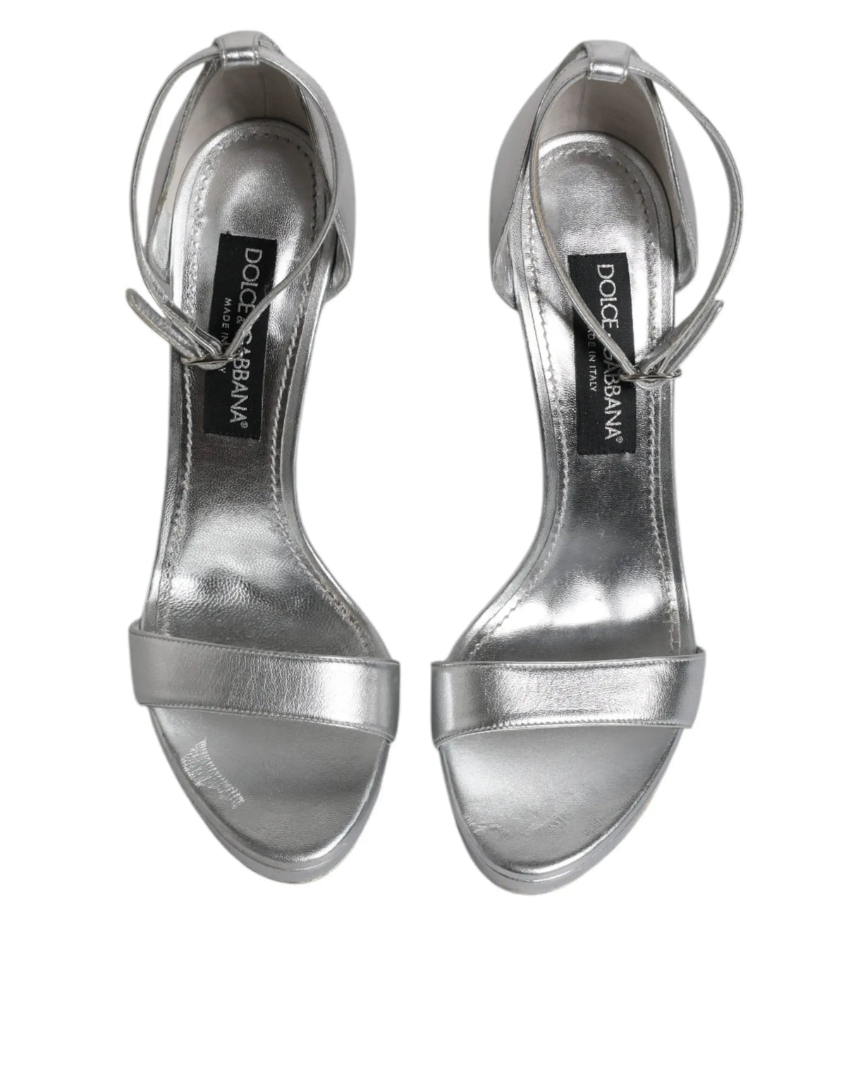 Sandales à talons hauts dolce & gabbana en cuir argenté avec design minimaliste et brides à la cheville