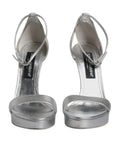 Sandales platforme keira en cuir argenté de dolce & gabbana avec talons métalliques et brides fines à la cheville