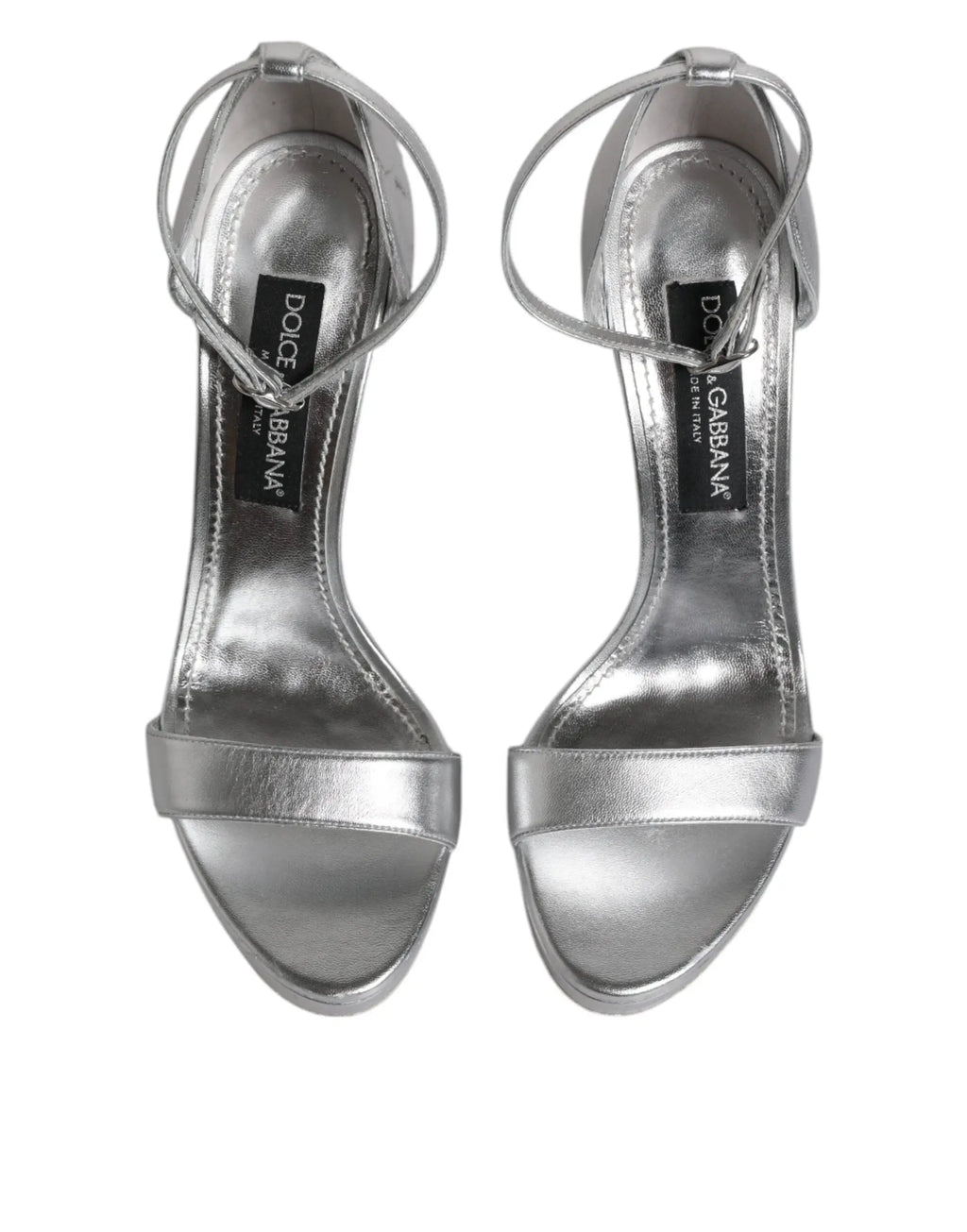 Sandales à talons hauts dolce & gabbana keira en cuir argenté avec design minimaliste et brides à la cheville