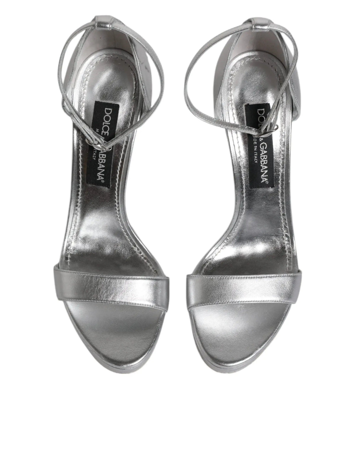 Sandales à talons hauts dolce & gabbana keira en cuir argenté avec design minimaliste et brides à la cheville
