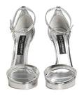 Dolce & gabbana silver leather sandals with metallic platform heels and thin ankle straps in a sleek design