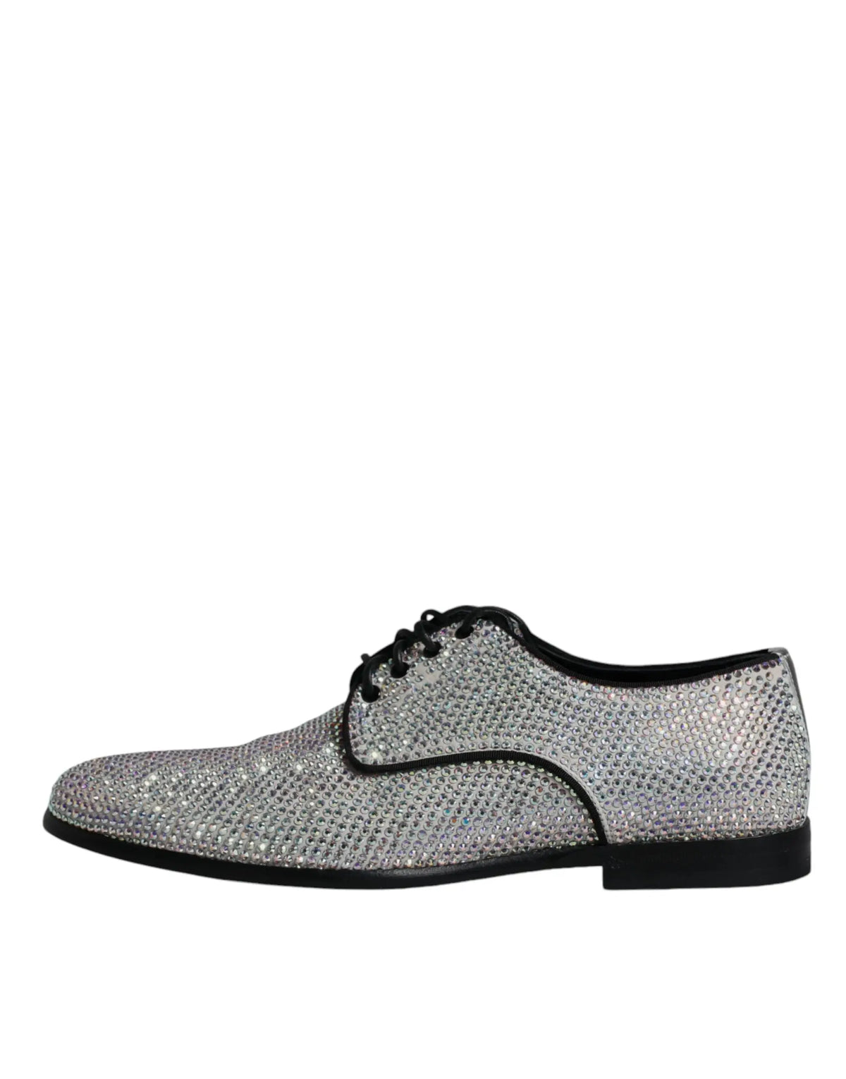 Chaussure derby homme dolce & gabbana en cuir argenté ornée de strass avec lacets et semelle noire