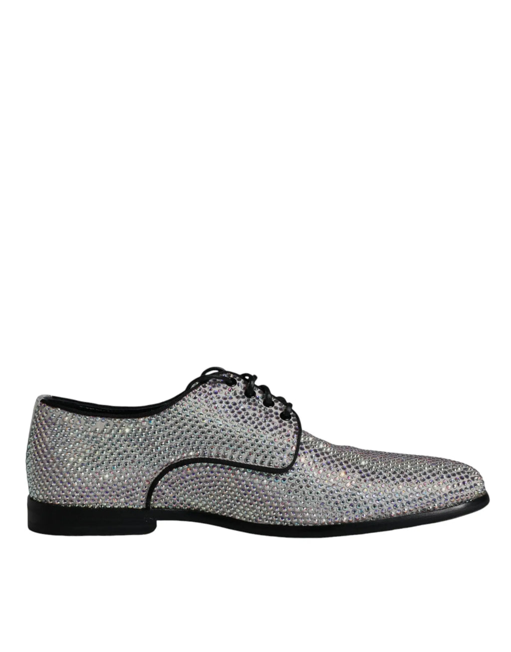 Dolce & gabbana derby homme en cuir argenté avec strass et lacets noirs pour dress code élégant