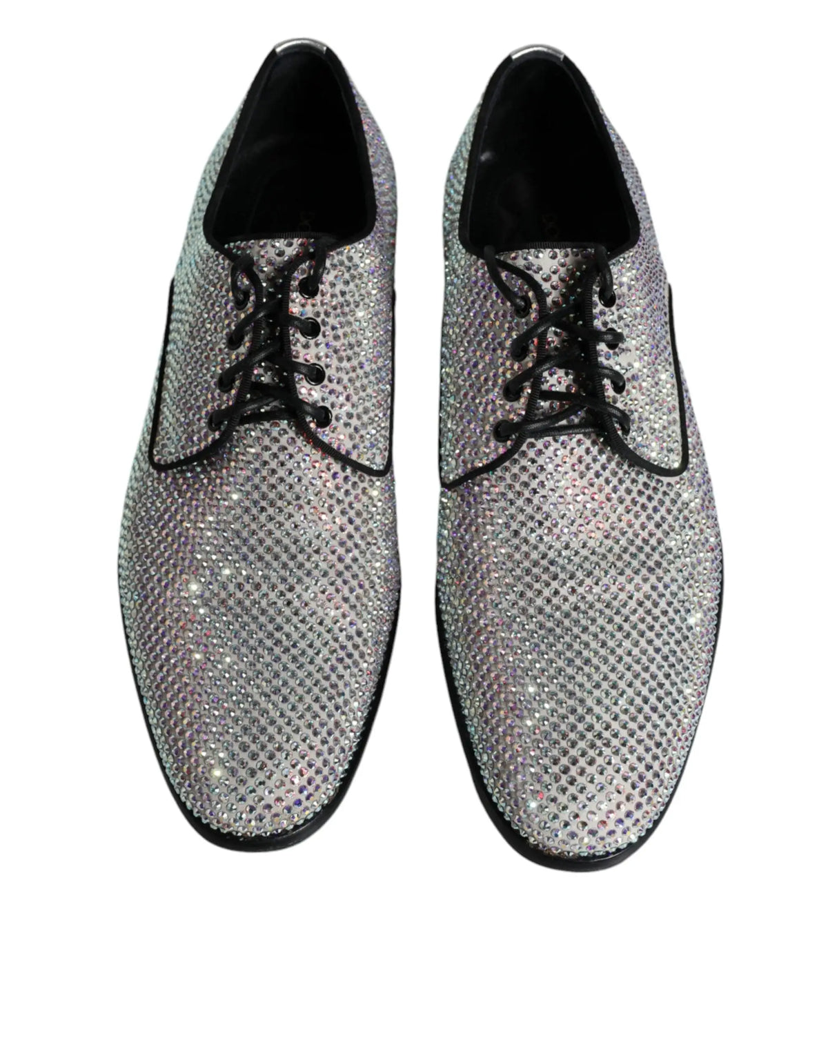 Dolce & gabbana derby en cuir argent orné de strass avec lacets noirs et bout pointu pour homme