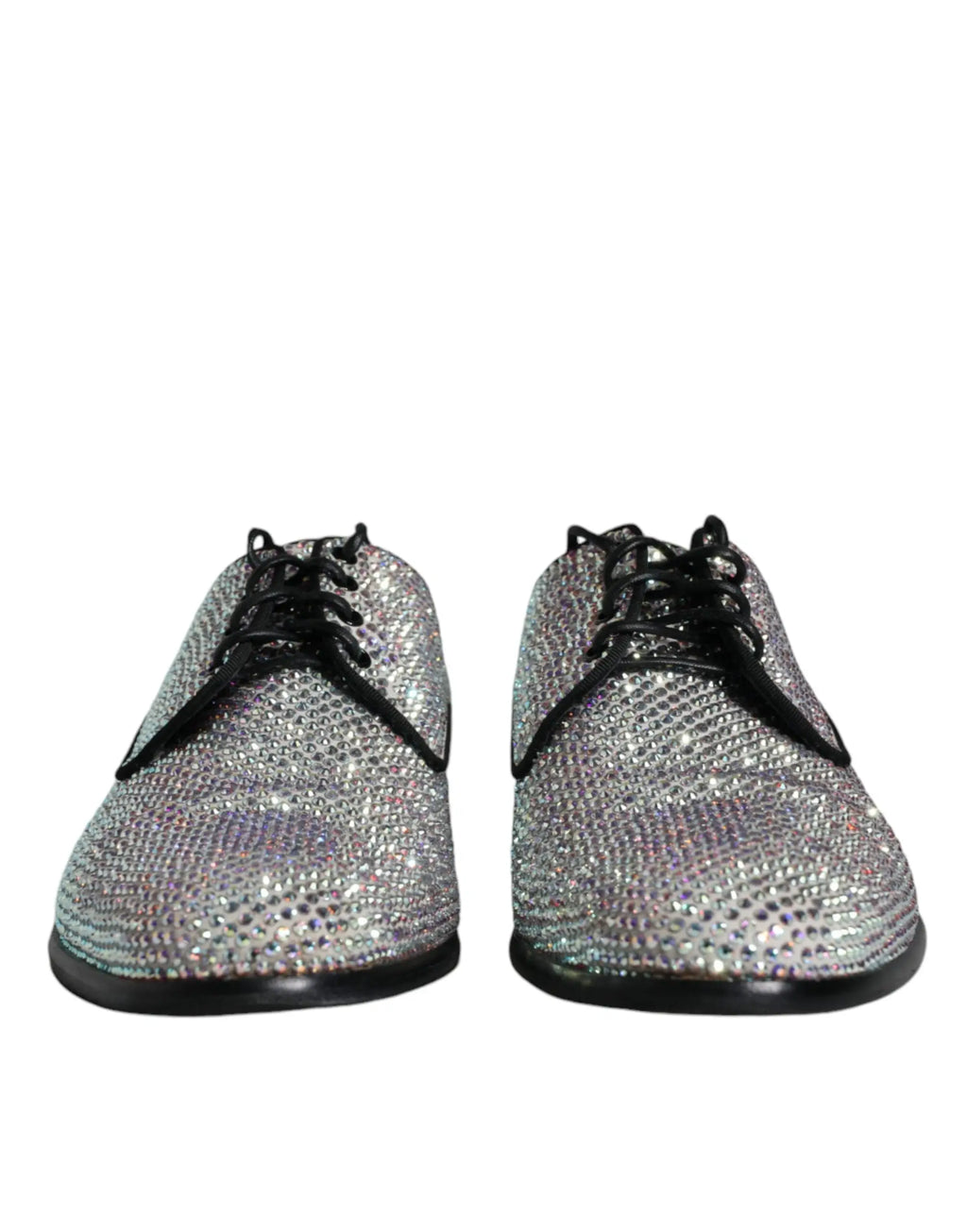 Derby dress shoes dolce & gabbana en cuir argenté avec strass et lacets noirs