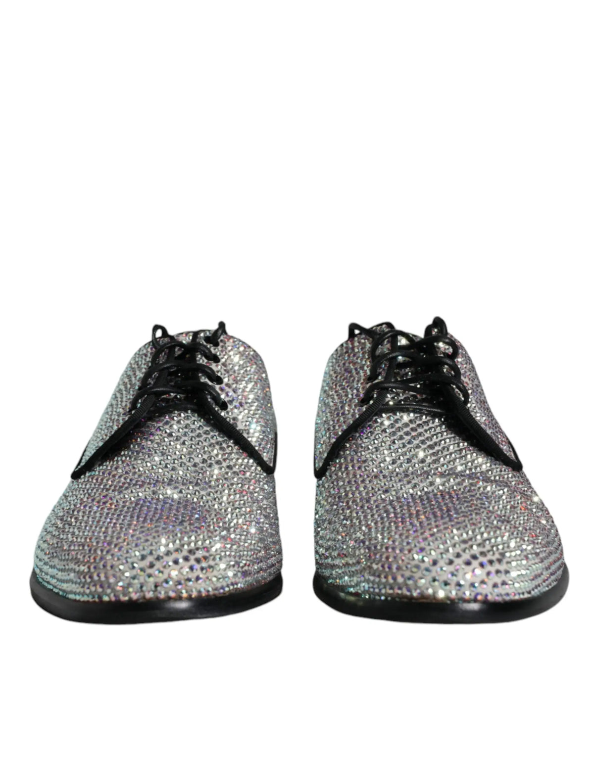 Derby dress shoes dolce & gabbana en cuir argenté avec strass et lacets noirs