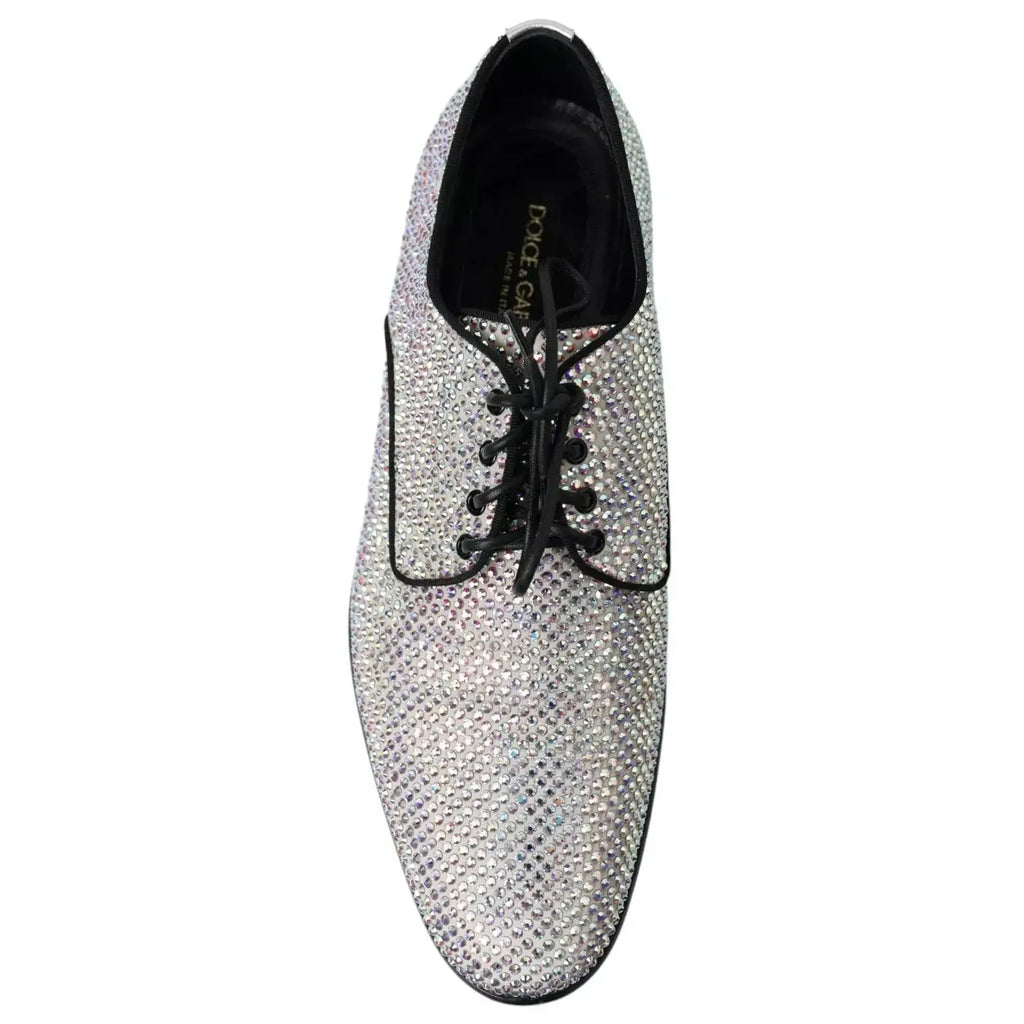 Dolce & gabbana derby en cuir argenté avec un motif dense de strass et lacets noirs