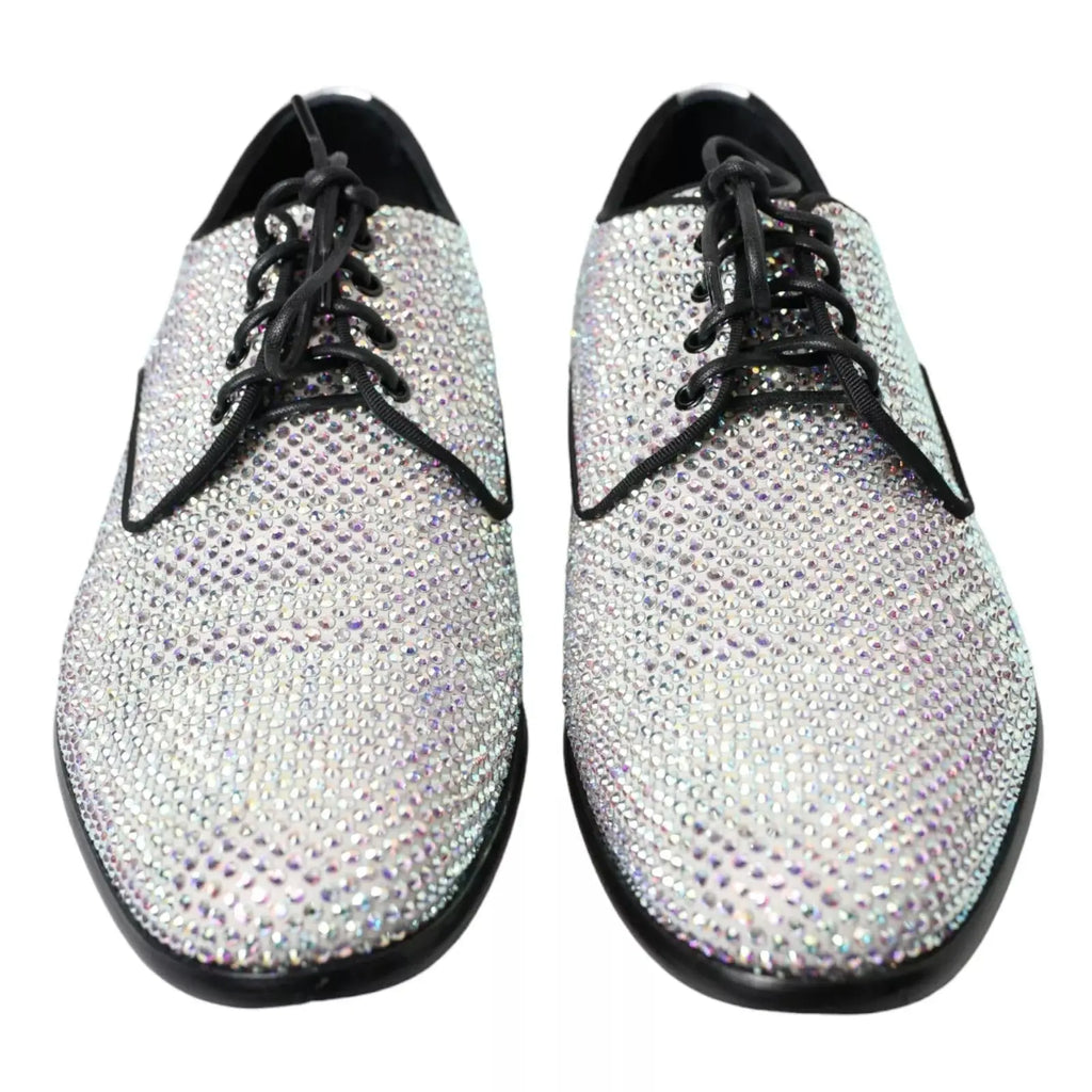 Chaussures derby dolce & gabbana en cuir argenté ornées de strass avec lacets et semelles noirs