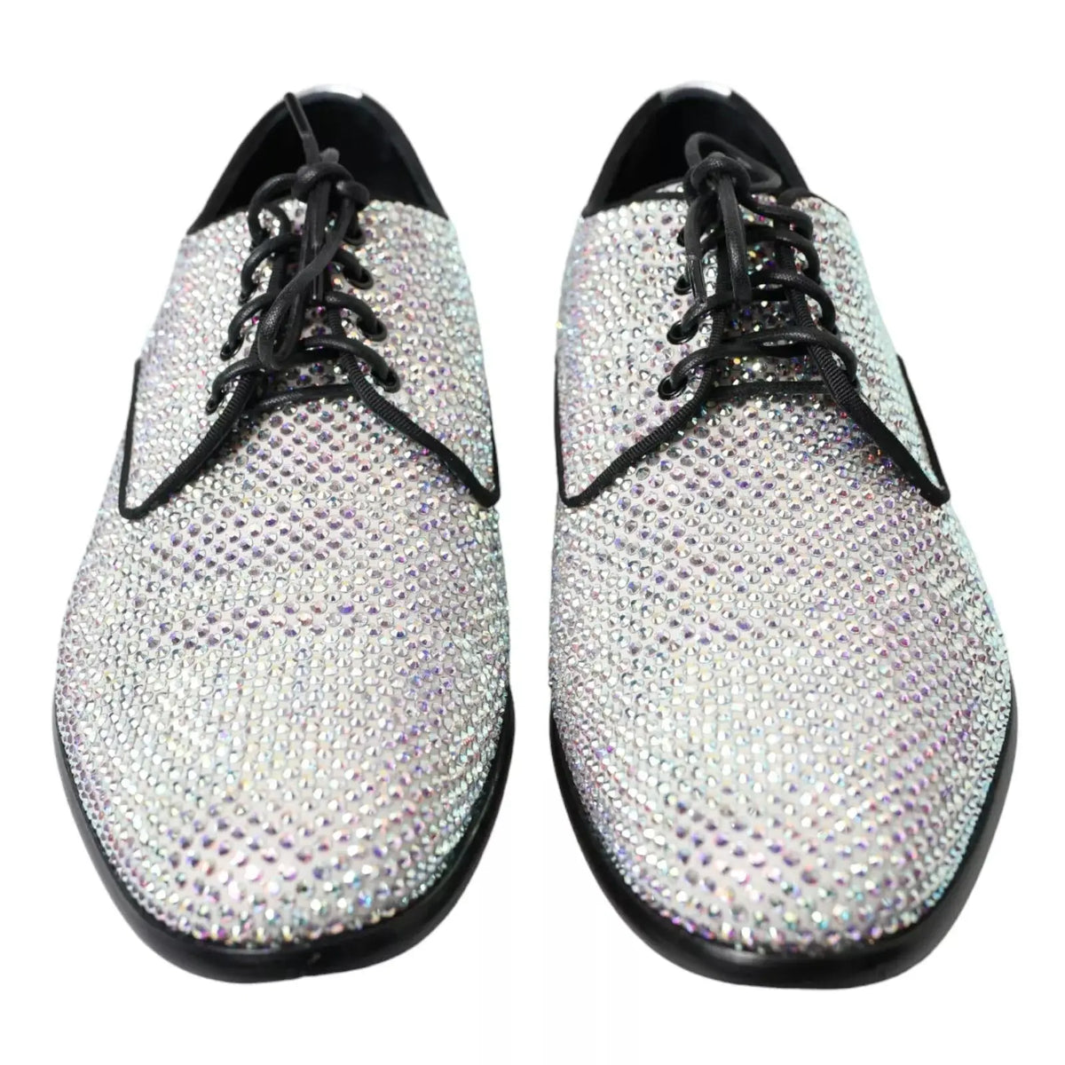 Chaussures derby dolce & gabbana en cuir argenté ornées de strass avec lacets et semelles noirs