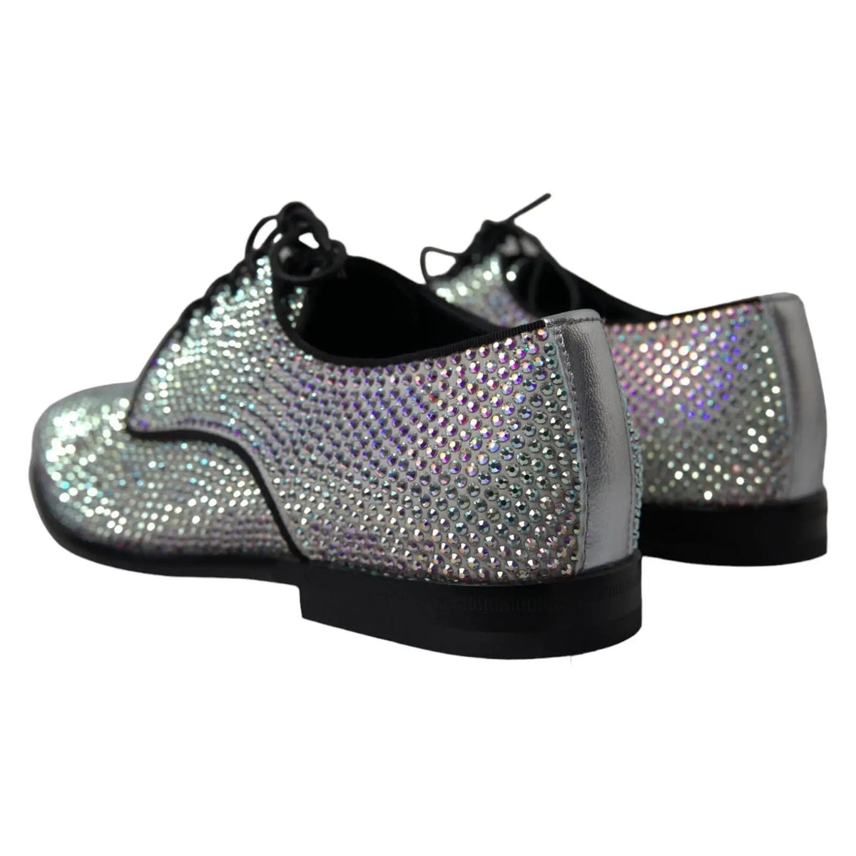 Dolce & gabbana derby shoes en cuir argenté avec strass scintillants et lacets noirs