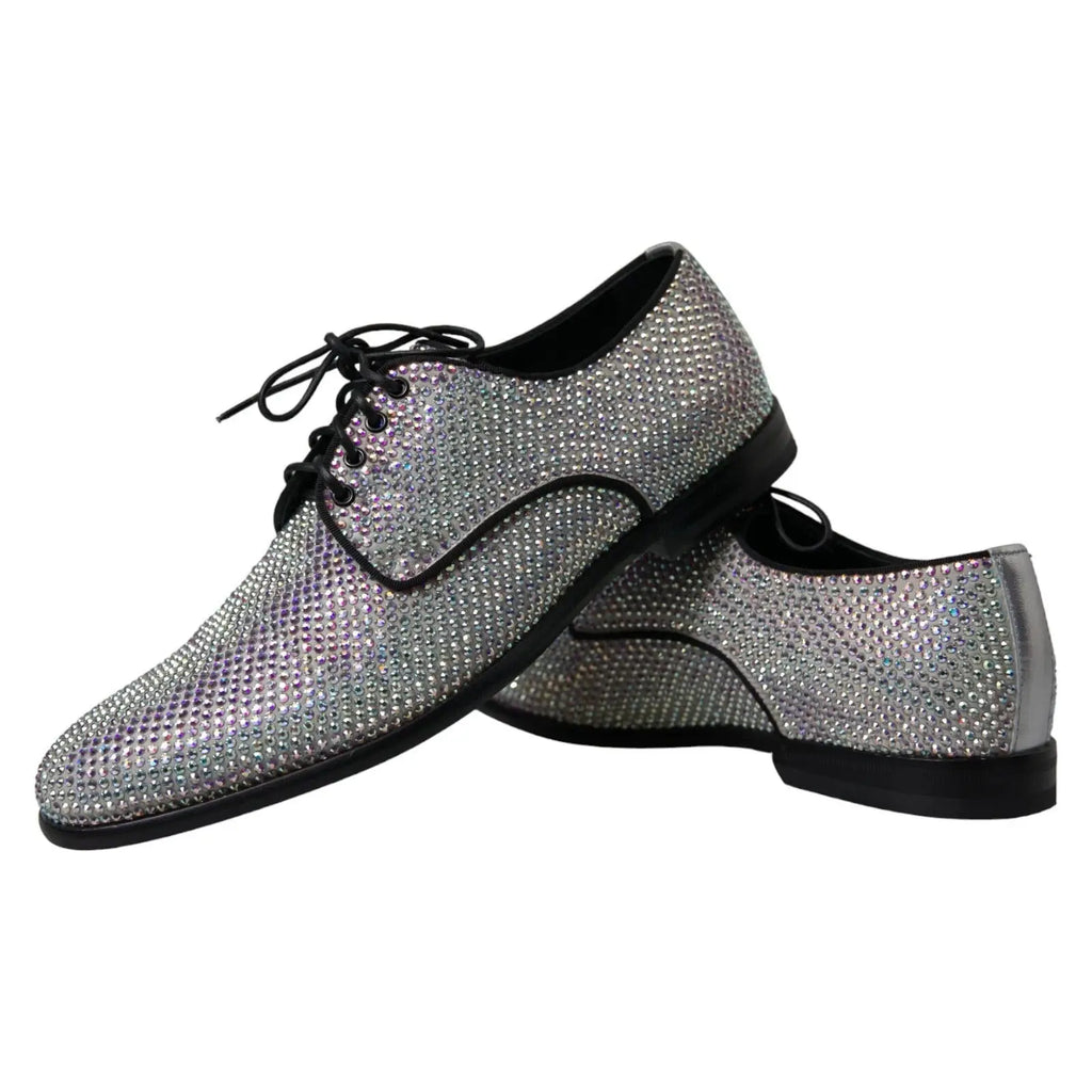 Chaussures derby dolce gabbana en cuir argenté ornées de strass avec lacets et semelles noires pour homme
