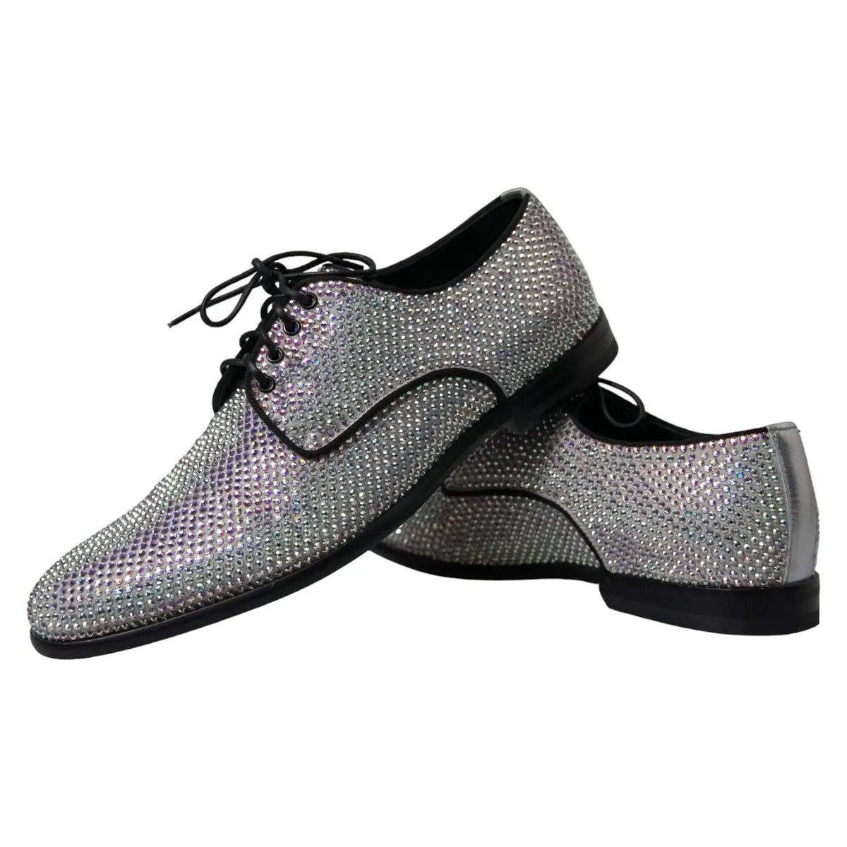 Chaussures derby dolce gabbana en cuir argenté ornées de strass avec lacets et semelles noires pour homme