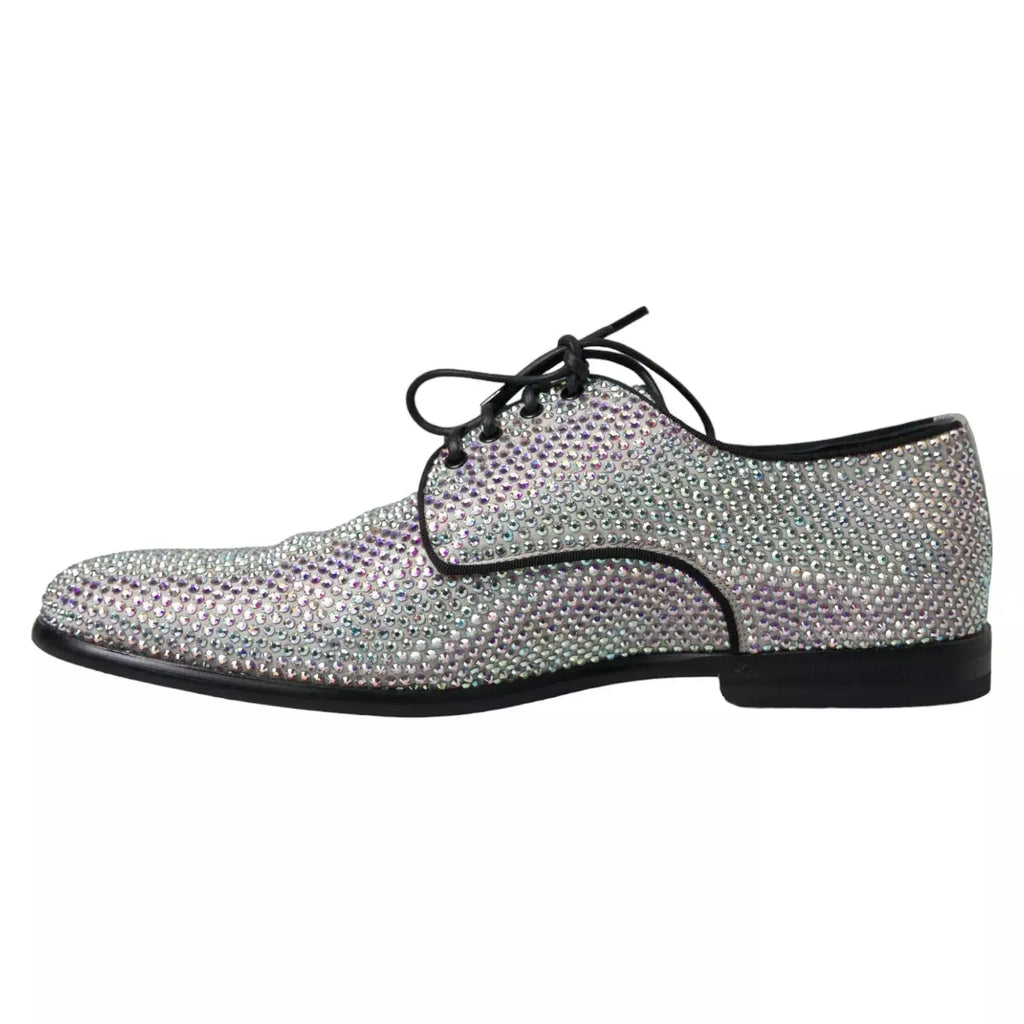Dolce & gabbana derby homme en cuir argenté orné de rhinestones irisés avec lacets et semelle noirs