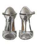 Sandales à talons hauts dolce & gabbana en cuir argenté avec bride t et strass scintillants sur les lanières et talon