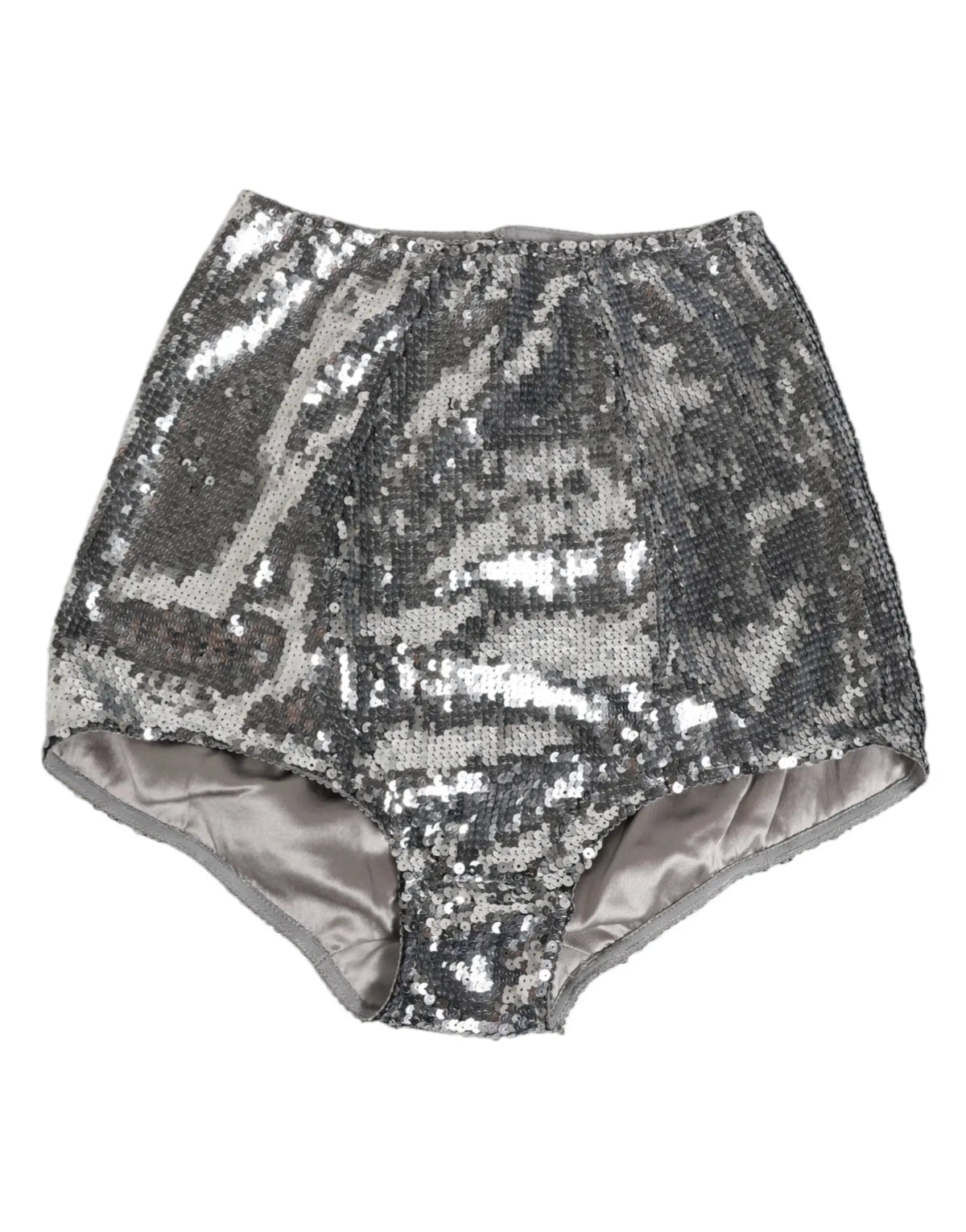 Dolce & gabbana silver nylon sequined slip girdle panty with shiny silver sequined high-waisted shorts and satin lining