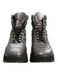 Bottes montantes matelassées argentées dolce gabbana à lacets noirs et semelles épaisses</assistant