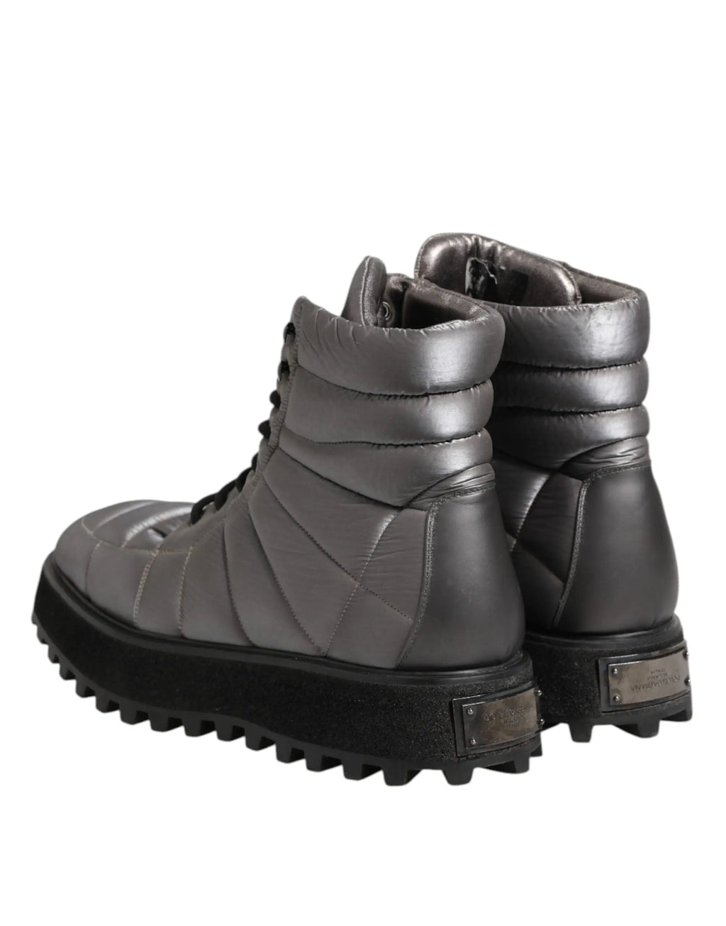 Bottes dolce et gabbana argent matelassées mi-mollet à lacets de couleur gris foncé avec semelle épaisse robuste
