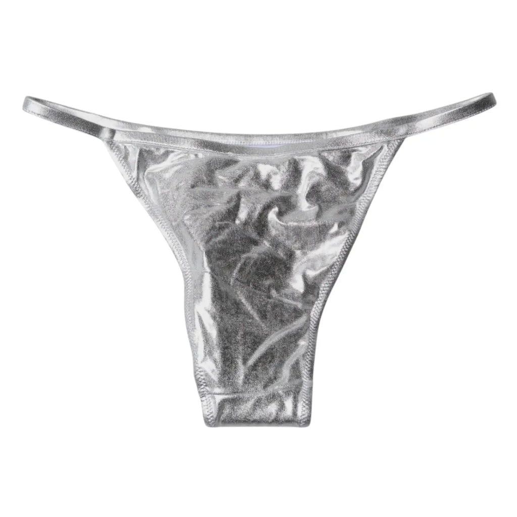 String argenté brillant en polyester de dolce & gabbana pour plage avec surface lisse et fines bretelles