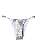 Dolce & gabbana bikini bottom en polyester argenté avec surface brillante et fines bretelles playa