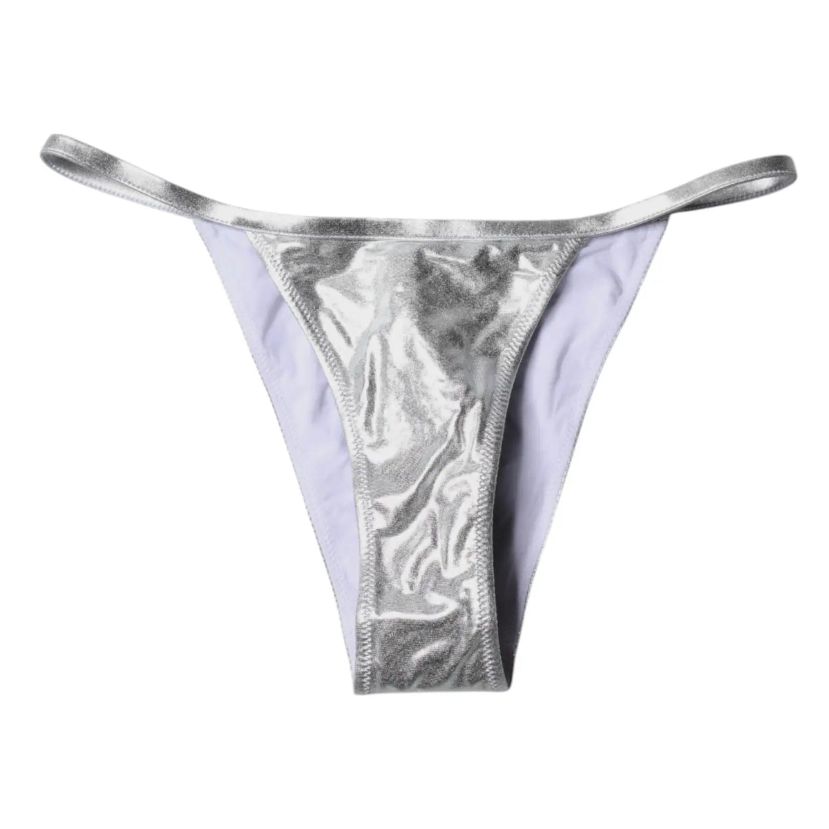 Culotte de bikini dolce & gabbana argentée en polyester avec surface métallique brillante et fines lanières