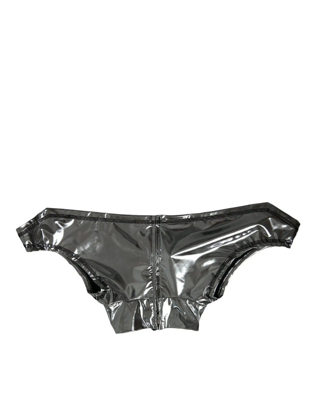 Slips en latex gris métallisé brillant avec fermeture éclair centrale et haut extensible en polyester dolce & gabbana argenté