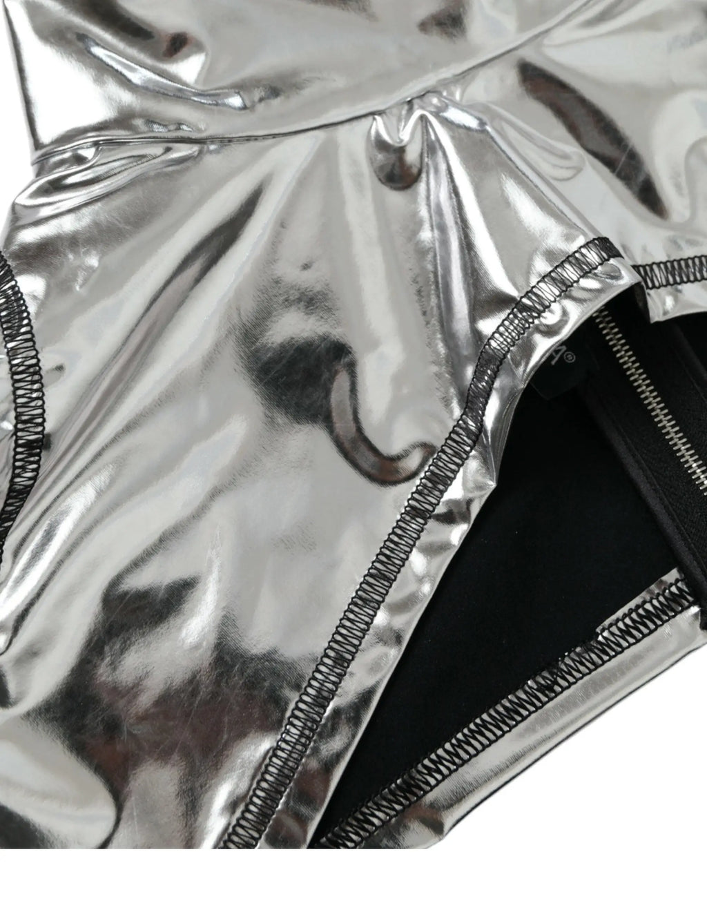 Haut stretch en polyester argenté dolce & gabbana avec tissu métallique brillant et fermetures éclair noires