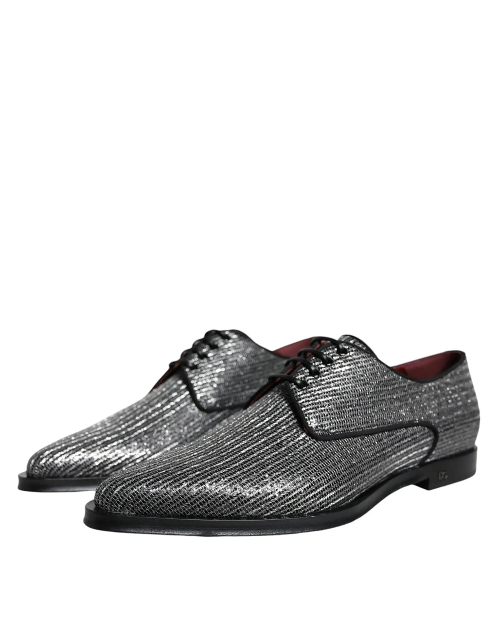 Dolce & gabbana derby chaussures habillées en polyuréthane argent métallisé à motif tissé avec lacets noirs