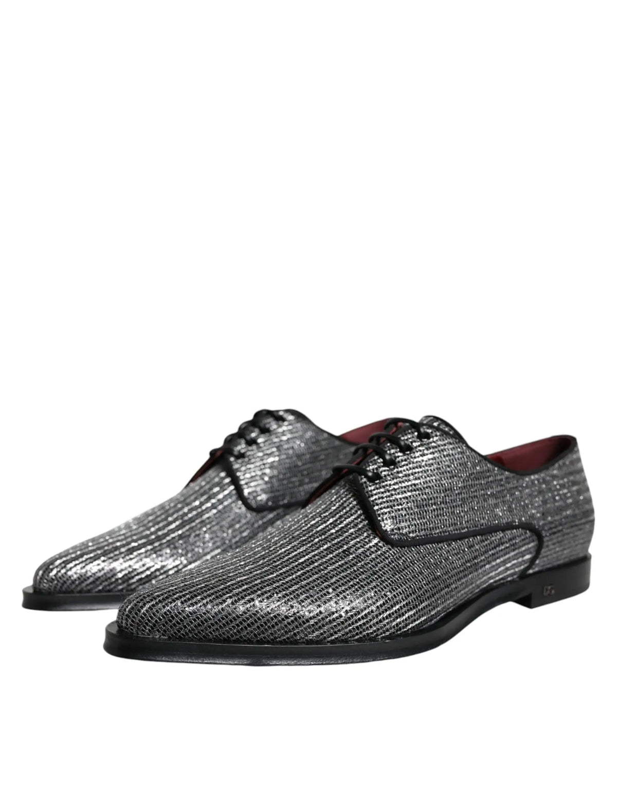 Dolce & gabbana derby chaussures habillées en polyuréthane argent métallisé à motif tissé avec lacets noirs