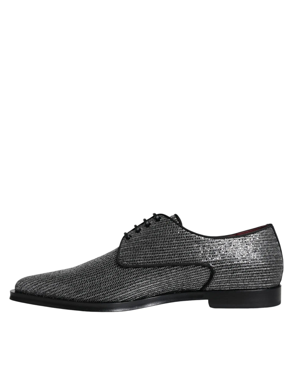 Dolce & gabbana derby formelles en polyuréthane argent avec empeigne tissée texturée et lacets noirs