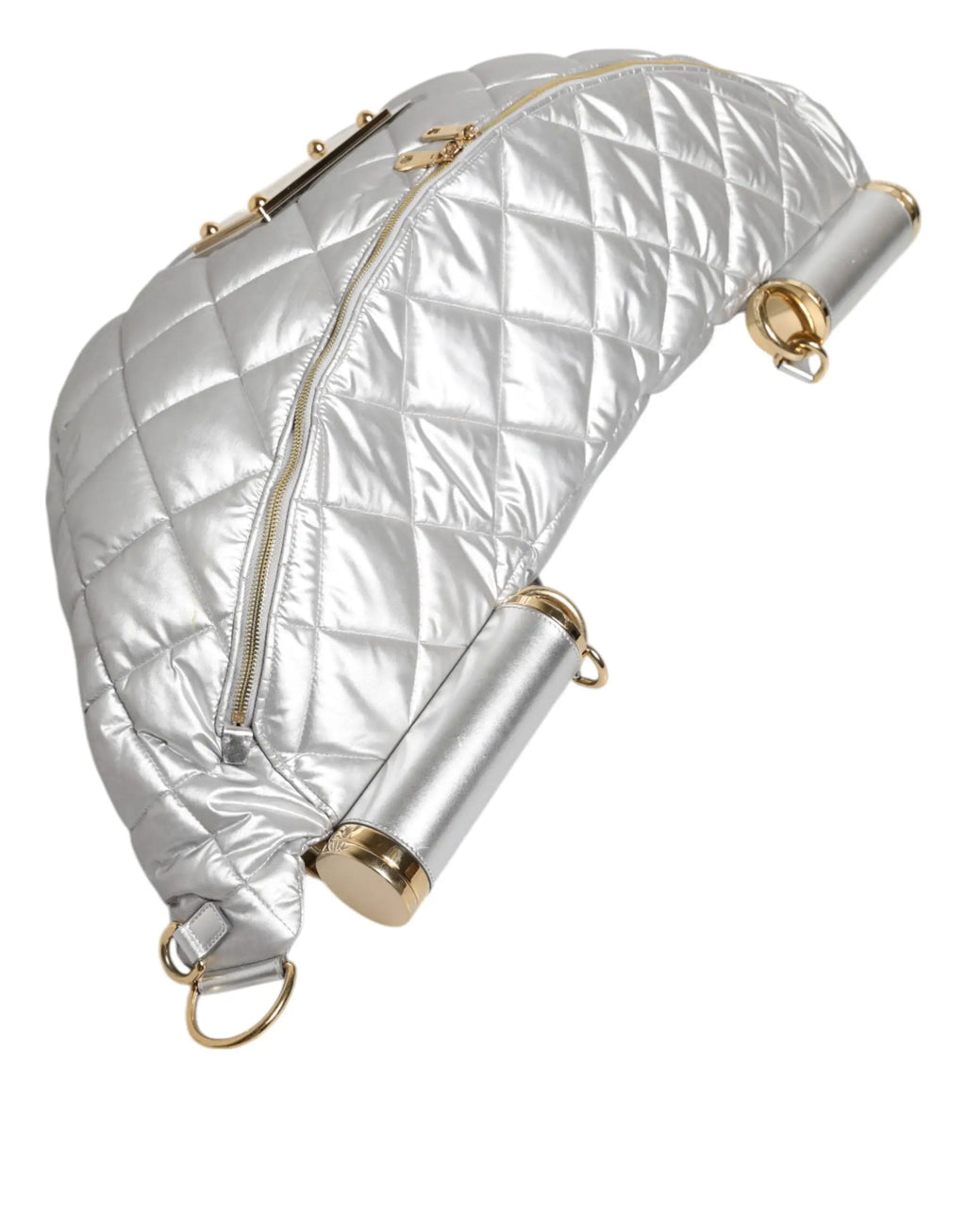 Dolce & gabbana sac bandoulière sicily argent matelassé avec matelassage en duvet et poches latérales cylindriques dorées