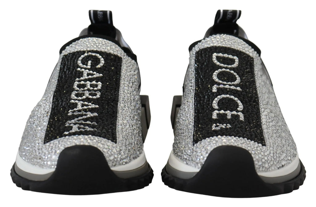 Baskets à enfiler dolce & gabbana sorento argentées et noires pailletées avec logo en strass blanc