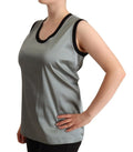 Dolce & gabbana top sans manches gris en satin avec bordure noire au col rond pour un look décontracté