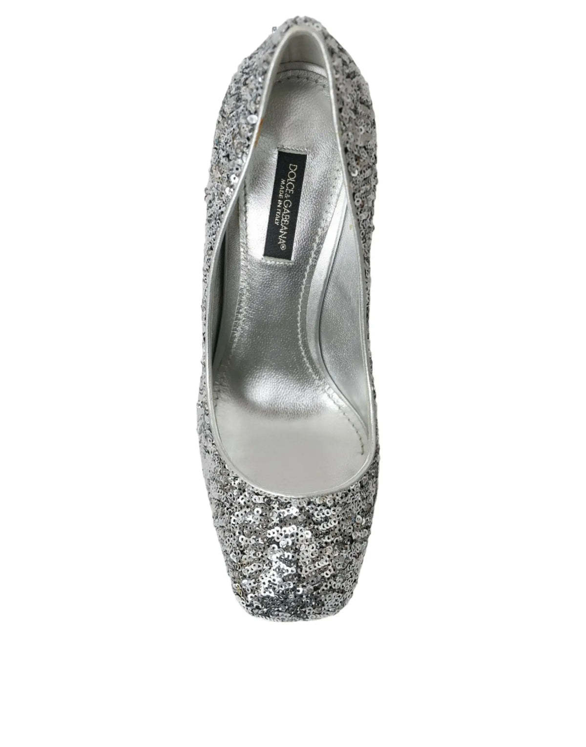 Dolce & gabbana escarpin à talon habillé de sequins argentés en cuir pour soirée élégante