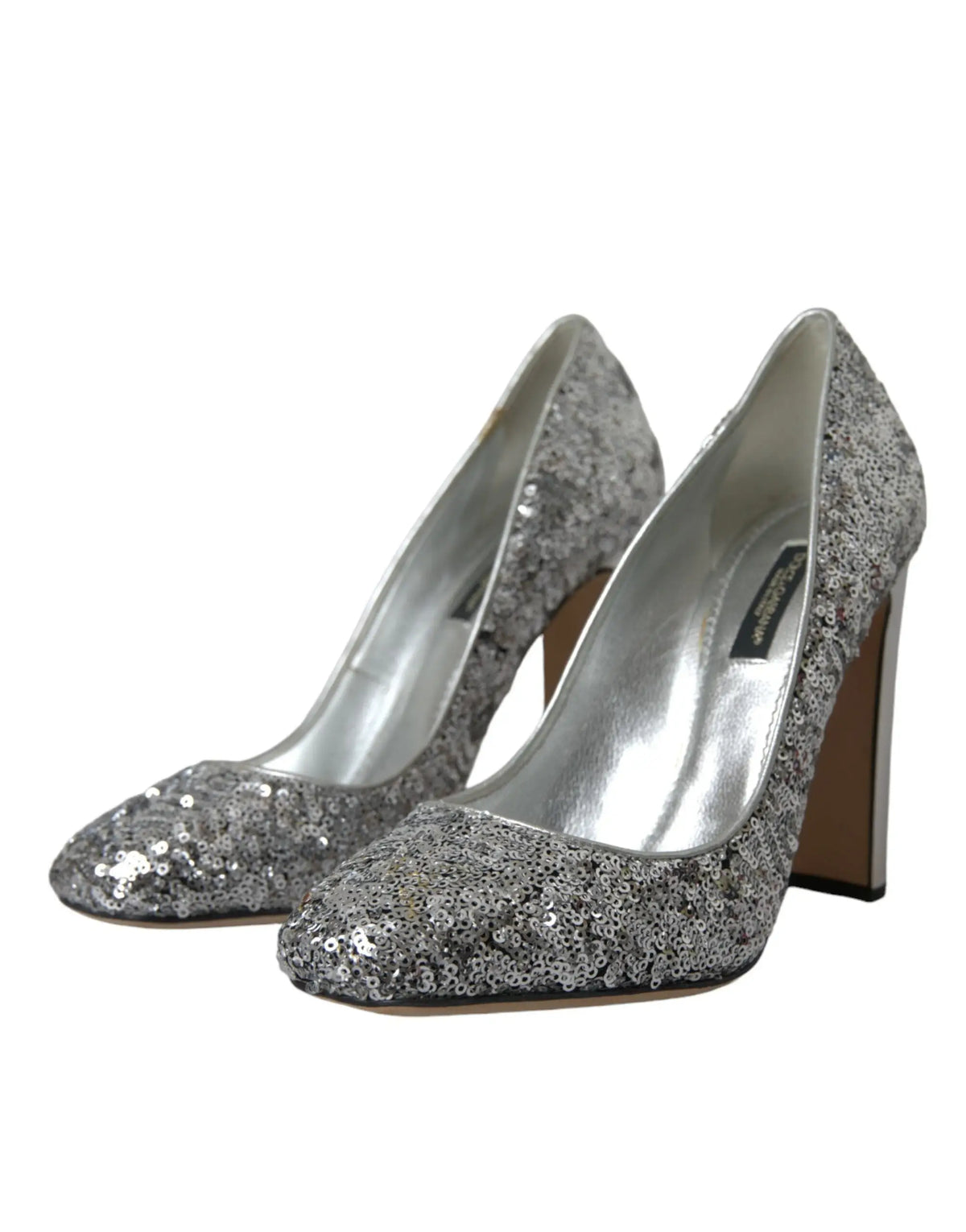 Dolce & Gabbana escarpins argentés à talons blocs ornés de sequins brillants en finition glossy