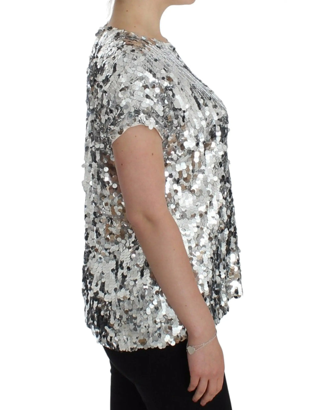 Dolce & Gabbana blouse t-shirt argentée à manches courtes en sequins avec surface brillante et réfléchissante