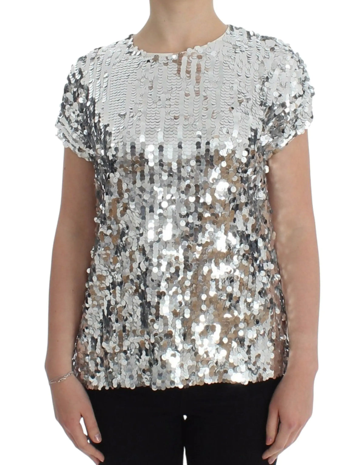 Dolce & gabbana blouse t-shirt argentée à manches courtes en sequins avec effet dégradé brillant et réfléchissant