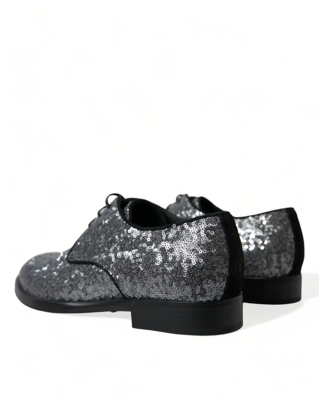 Dolce & gabbana derby homme en cuir suédé noir avec sequins argentés et semelle en caoutchouc profil bas