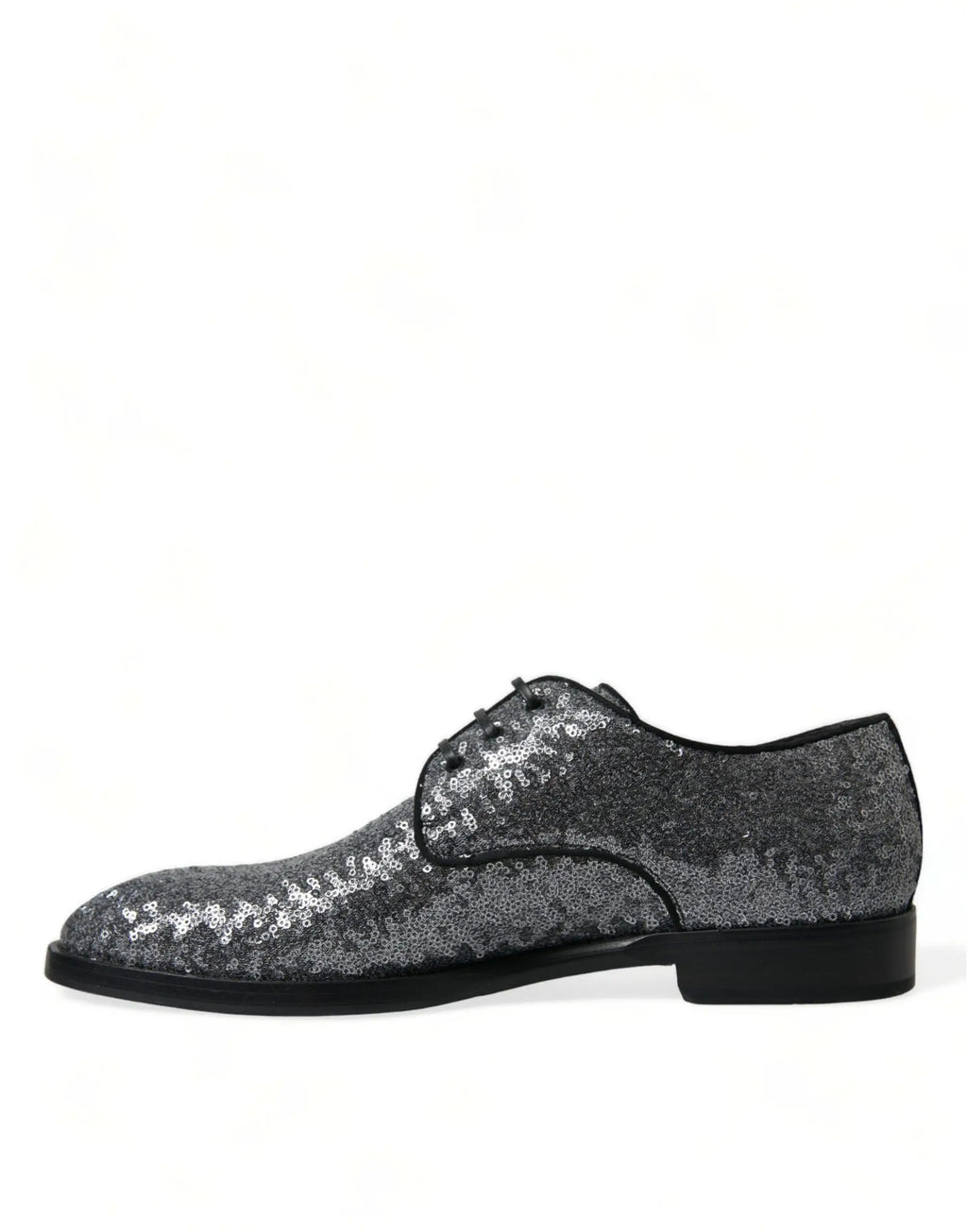 Dolce & gabbana derby homme gris foncé à sequins argentés avec semelle en caoutchouc noir et lacets classiques