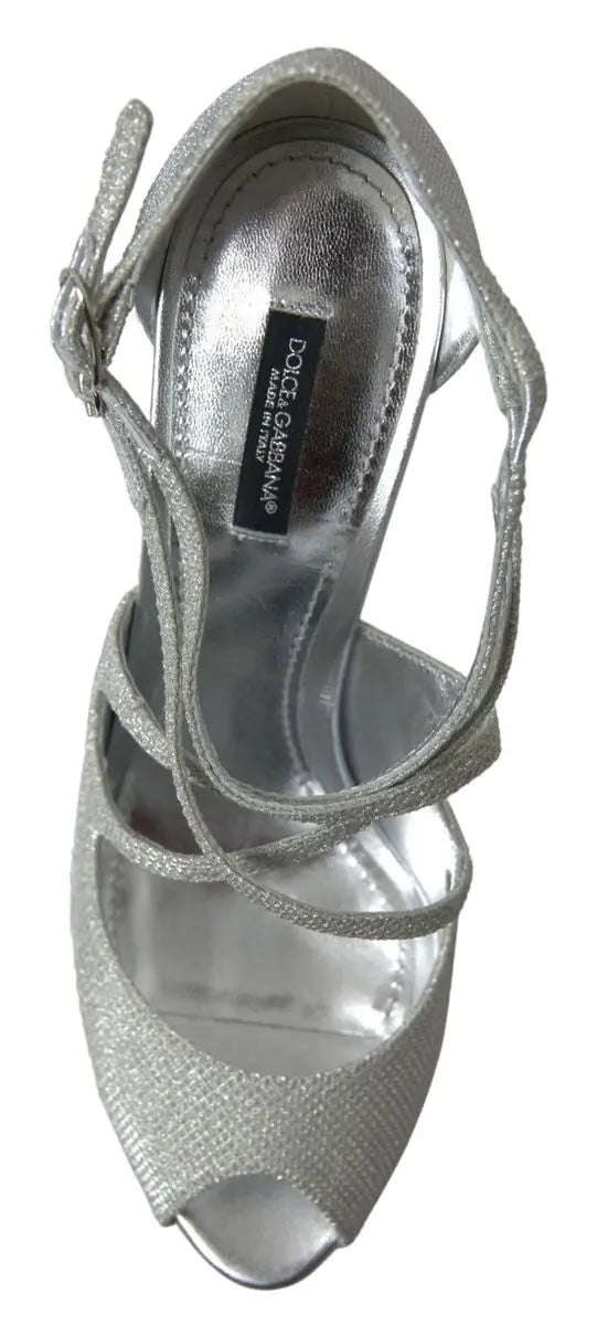 Sandales à talons dolce & gabbana silver shimmers argentées pailletées à bout ouvert avec brides croisées et boucle