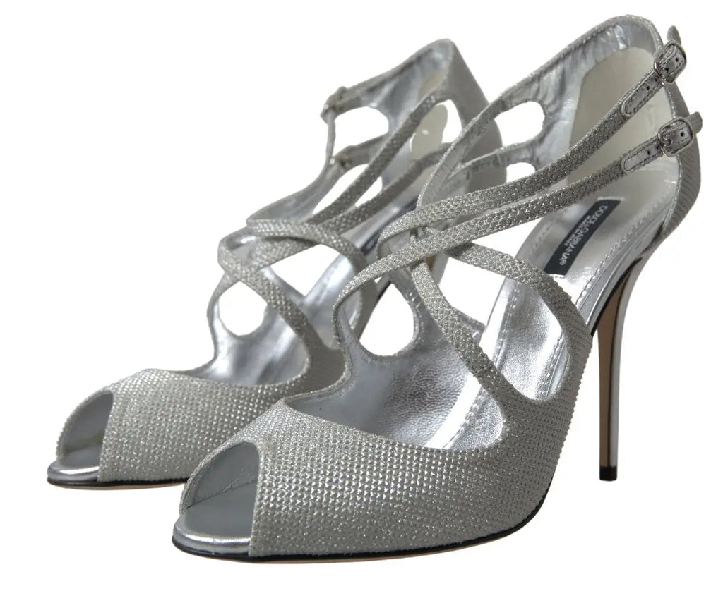 Sandales à talons dolce & gabbana silver shimmers en glitter argenté avec brides croisées et boucles métalliques