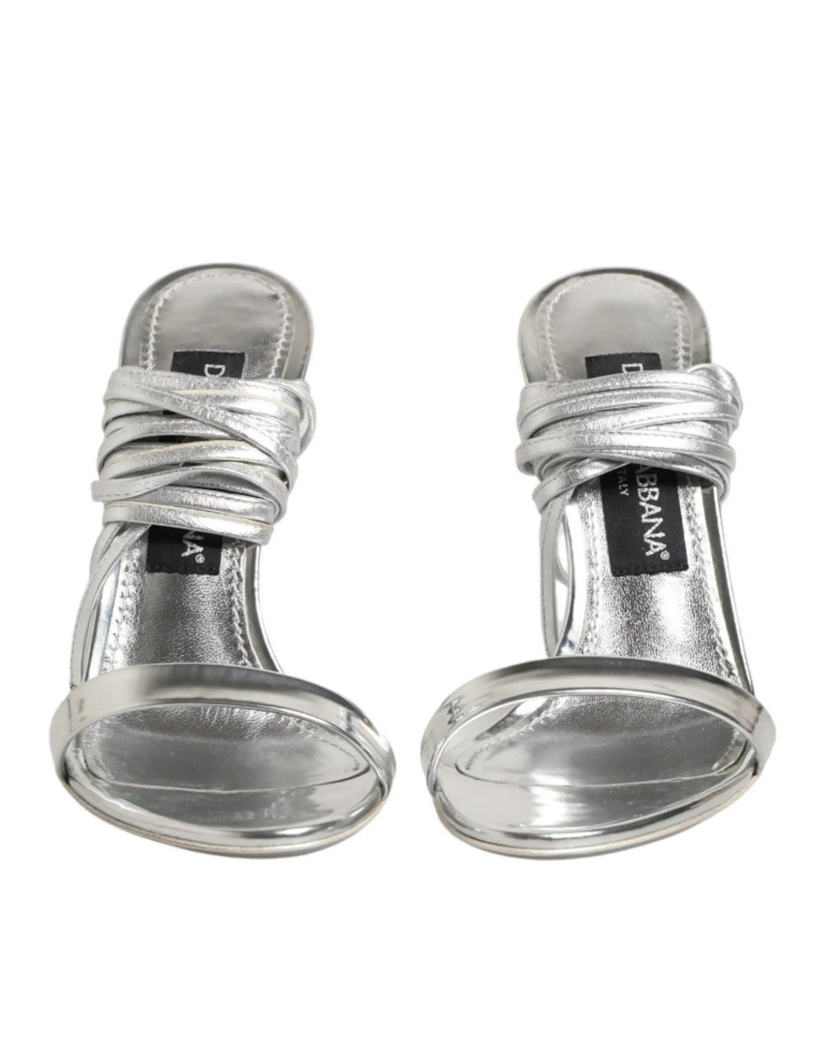 Sandales à talons hauts dolce & gabbana en métal argenté avec brides croisées et design minimaliste élégant