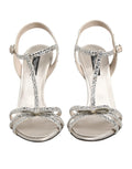 Dolce & gabbana sandales à talons argentées strass avec bride cheville ornées de strass et nœud décoratif devant
