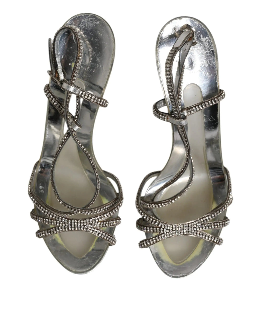 Sandales à talons dolce & gabbana argentées avec brides croisées ornées de strass scintillants