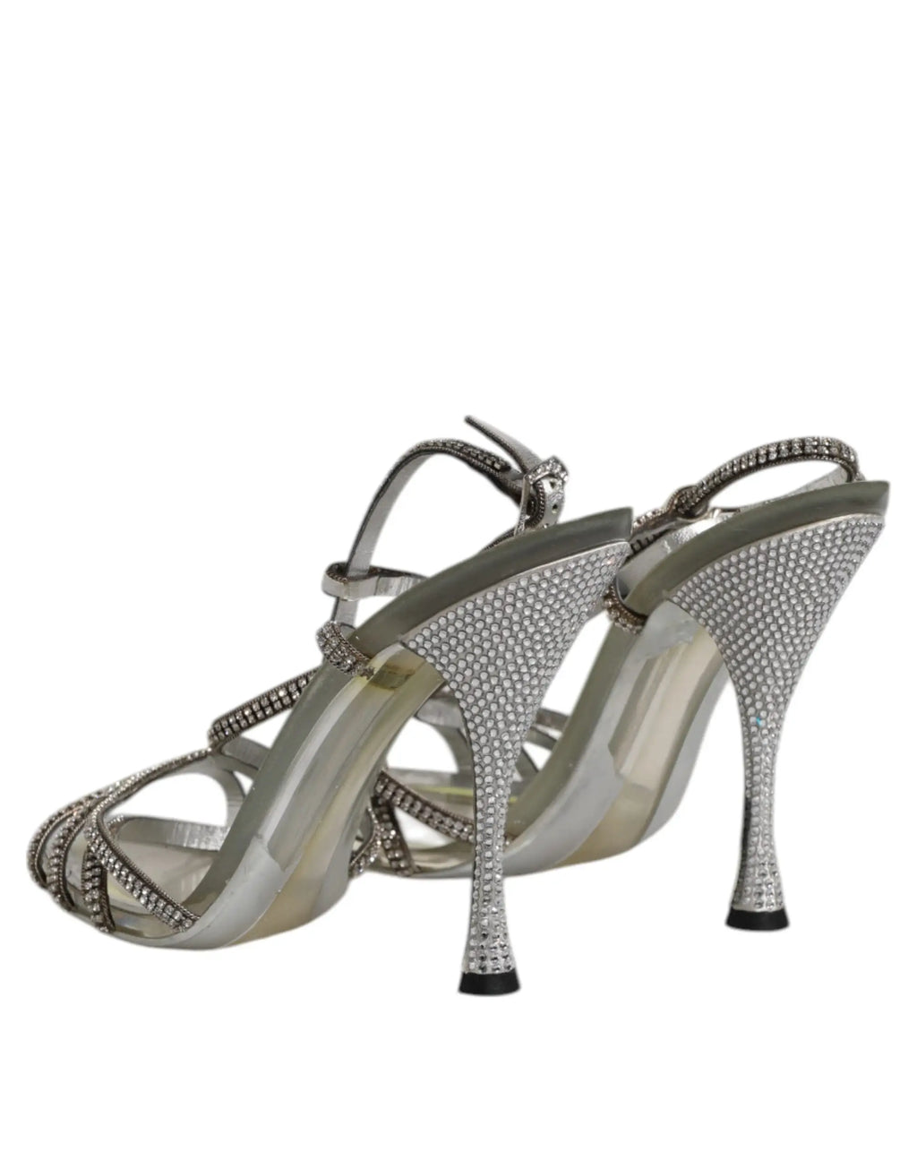 Dolce & gabbana sandales à talons argentées en strass avec brides ornées de rhinestones étincelants