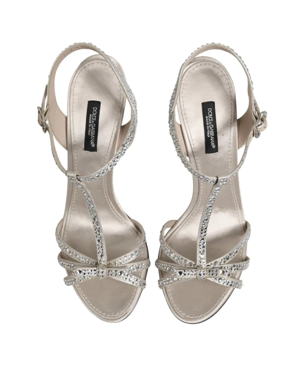 Sandales à talons hauts argentées dolce & gabbana avec brides ornées de strass scintillants