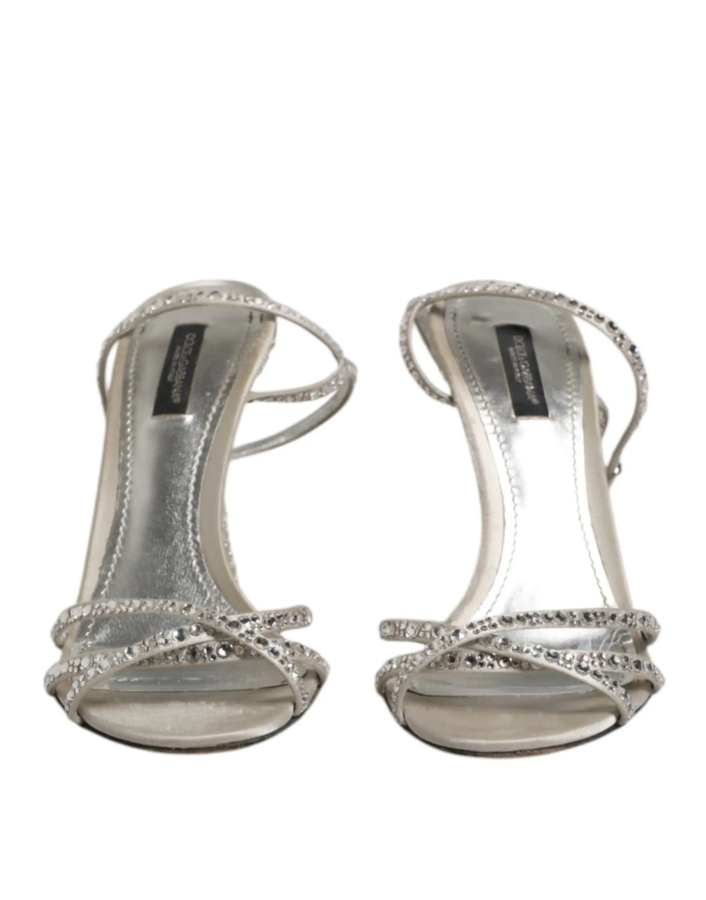 Sandales à talons aiguilles argentées dolce & gabbana keira avec brides ornées de strass scintillants