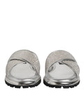 Dolce & gabbana silver strass slide sandales plates en mesh pailleté avec semelles noires en caoutchouc