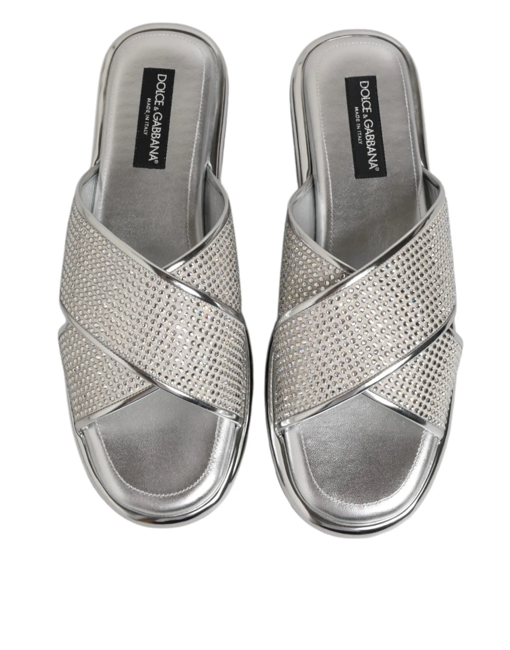 Dolce & gabbana sandales slides argentées strass avec design croisé orné de rhinestones étincelantes